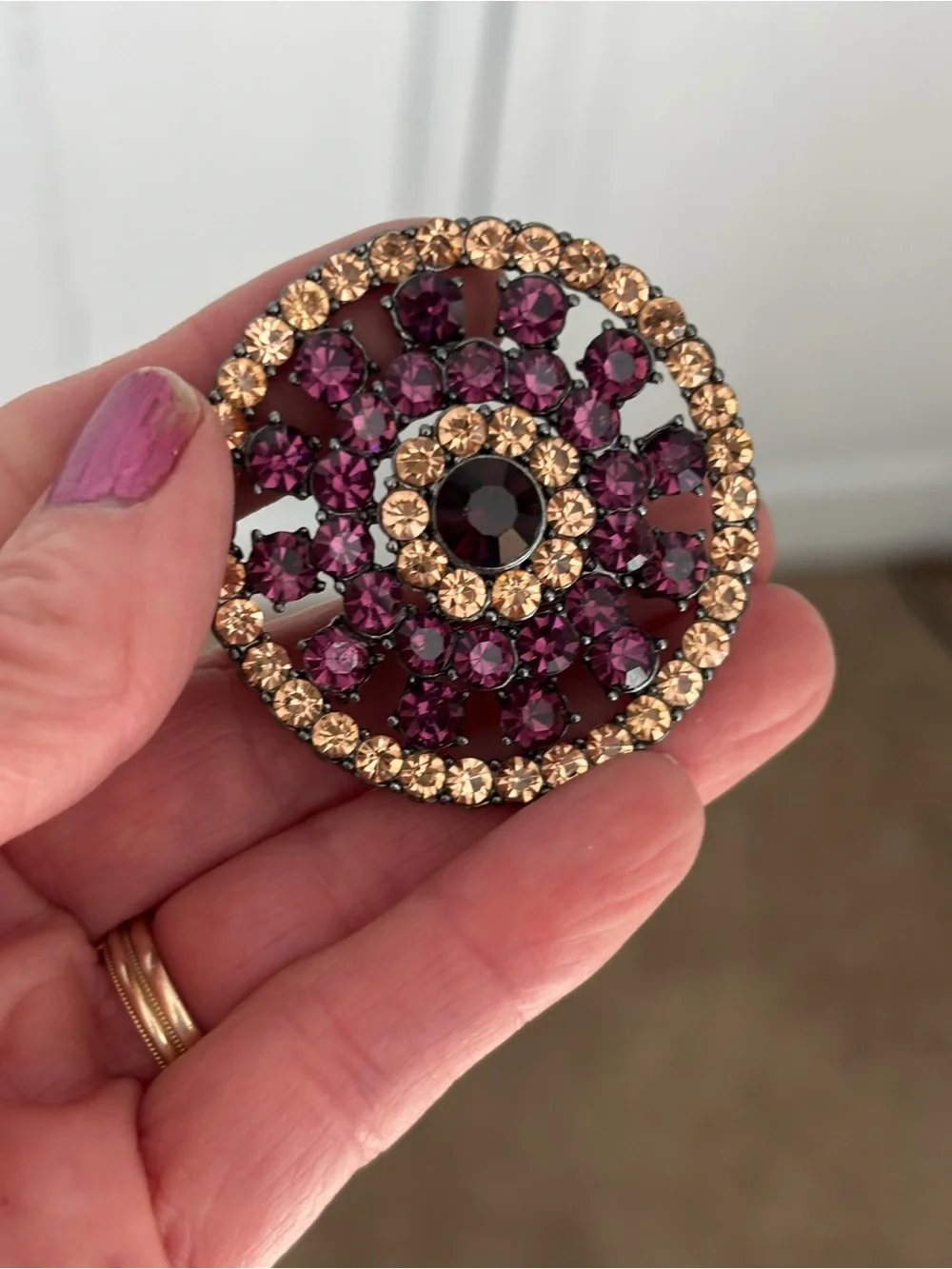 Monet Purple and Gold Crystal Round Brooch - Women Jewelry
